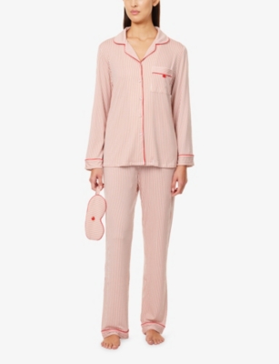 The Nap Co Womens  Stretch Stripe Long-sleeve Modal-jersey Pyjama Set In Pink