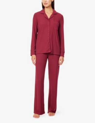 The Nap Co Womens  Stretch Ribbed Long-sleeve Modal-jersey Pyjama Set In Red