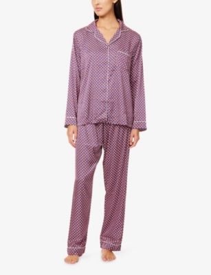 The Nap Co Womens  Printed Long-sleeve Satin Pyjama Set In Pink
