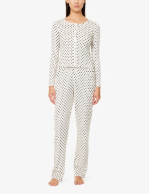 The Nap Co Womens  Pointelle Cardigan And Trouser Cotton-knit Pyjama Set In Black