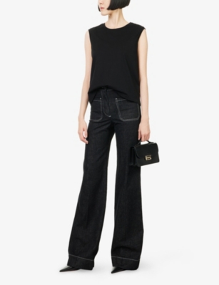 Victoria Beckham Womens Washed Black Alina Regular Flared-leg Denim Jeans In Black