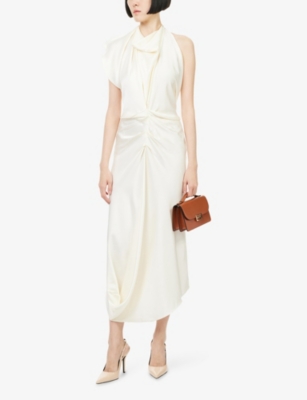VICTORIA BECKHAM: Backless Scarf Satin Midi Dress