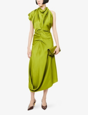 Victoria Beckham Womens  Backless Scarf Satin Midi Dress In Green