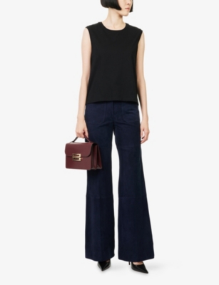 Victoria Beckham Womens Navy Alina Flared-leg Suede Trousers In Blue