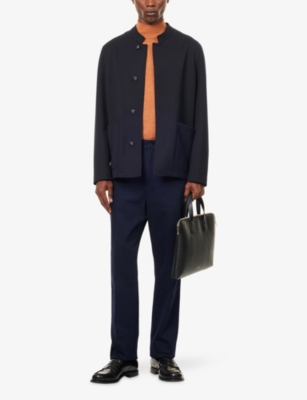 Dunhill Mens House Navy Stand-collar Single-breasted Wool-cashmere Blend Jacket In Blue