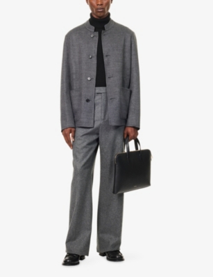 Dunhill Mens Charcoal Melange Stand-collar Reversible Wool Driving Jacket In Gray