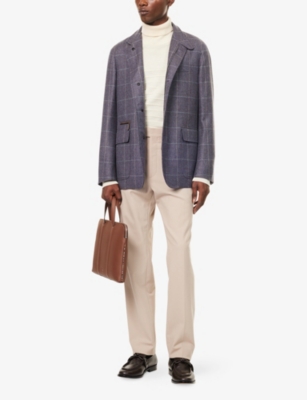 Dunhill Mens Heather Lilac Windowpane Checked Wool-cashmere Blend Jacket In Blue