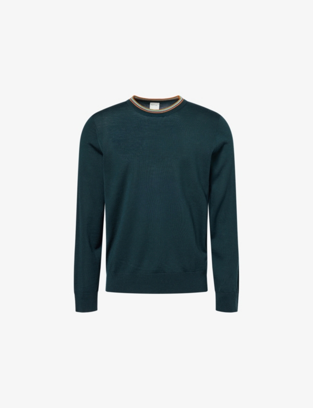 Stripe-Trim Round-Neck Merino-Wool Jumper