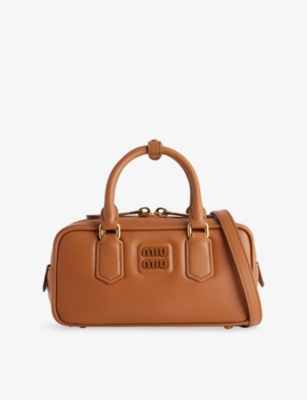 Miu Miu Womens  Arcadie Leather Top Handle Bag In Brown