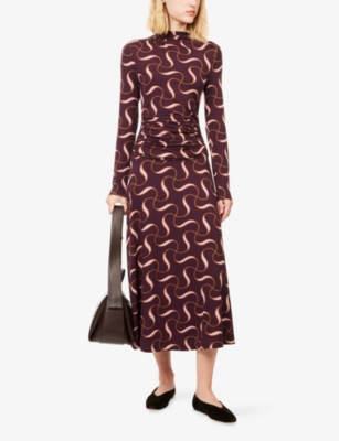 Me And Em And Em Womens Burgundy Multi Twisted Draped Stretch-woven Maxi Dress In Multi