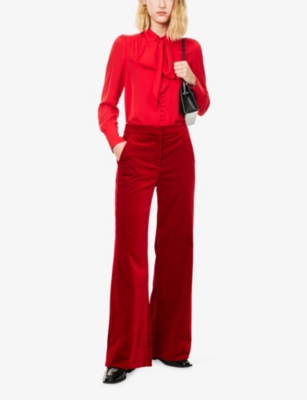 Me And Em And Em Womens Scarlet Red Velvet Man Wide-leg Stretch-cotton Trousers In Multi