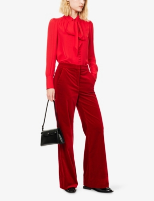 Me And Em And Em Womens True Scarlet Red Layering Tie Silk Shirt In Red