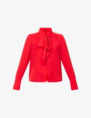 Me And Em And Em Womens True Scarlet Red Layering Tie Silk Shirt In Red