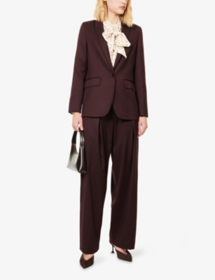 Me And Em And Em Womens Bordeaux Luxe Sharp-shoulders Stretch-wool Blend Blazer In Burgundy