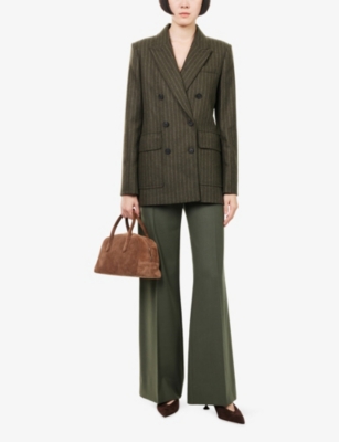 Me And Em And Em Womens Intense Olive Town To Country Relaxed Pinstripe Wool-blend Blazer In Gray
