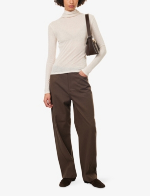 Me And Em And Em Womens Oatmeal Slim-fit High-neck Cotton-jersey Top In Animal Print