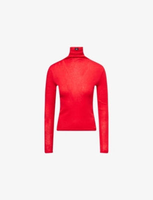 Me And Em And Em Womens True Scarlet Red Slim-fit High-neck Cotton-jersey Top