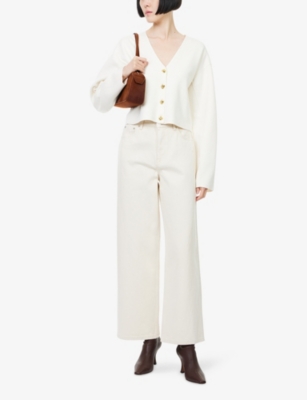 Me And Em And Em Womens Cream V-neck Wool And Cotton Knitted Cardigan In White