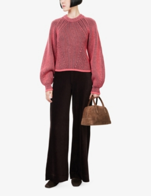 Me And Em And Em Womens Rhubarb Pink/bordeau Contrast-knit Round-neck Merino-wool Jumper In Pink