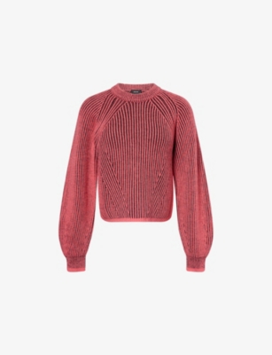 Me And Em And Em Womens Rhubarb Pink/bordeau Contrast-knit Round-neck Merino-wool Jumper In Pink