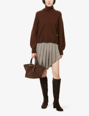 Me And Em And Em Womens Chestnut Brown Balloon-sleeve Removable Neck-collar Cashmere Jumper In Brown