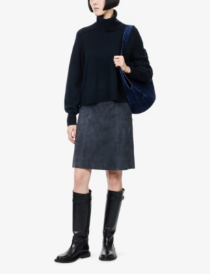 Me And Em And Em Womens Formal Navy Balloon-sleeve Removable Neck-collar Cashmere Jumper In Blue