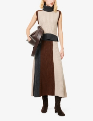 Me And Em And Em Womens Hazelnut Melange Mul Cable-knit Flared Wool And Cashmere Maxi Skirt In Multi