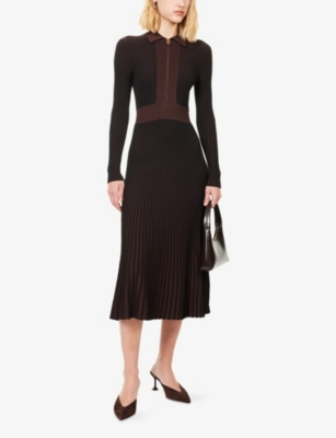 Me And Em And Em Womens Black/brown Contrast-panel Ribbed Knitted Maxi Dress In Brown