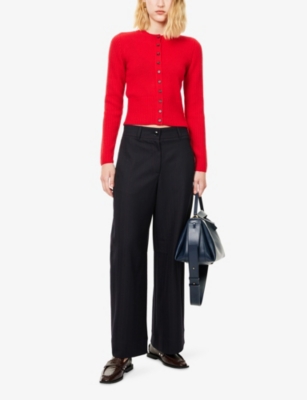 Me And Em And Em Womens True Scarlet Red Waisted Regular-fit Cashmere Cardigan In Multi