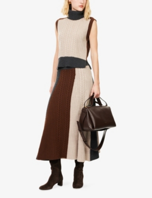 Me And Em And Em Womens Hazelnut Melange Mul Cable-knit Patched Wool And Cashmere Vest In Brown