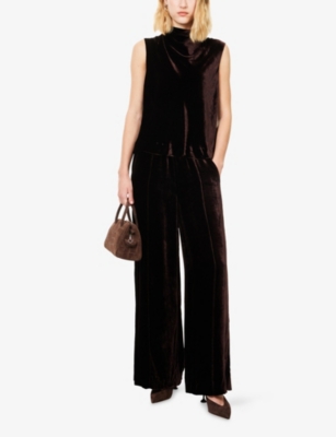 Me And Em And Em Womens Double Espresso Velvet Wide-leg Woven Trousers In Black