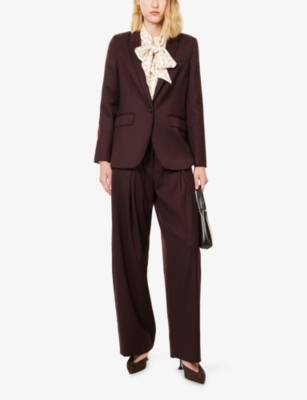 Me And Em And Em Womens Luxe Wide-leg Stretch-wool Blend Trousers Bordeaux In Burgundy