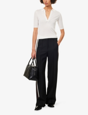 Me And Em And Em Womens Black Stripe-trim Wide-leg Woven Trousers In Blue