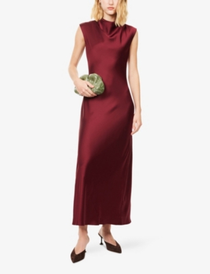 Me And Em And Em Womens Draped-neckline Sleeveless Woven Maxi Dress Deep Ruby Red In Red