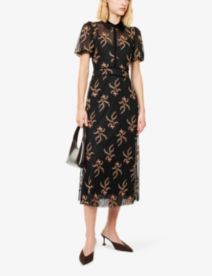 Me And Em And Em Womens Black/multi Autumn Floral-embroidery Woven Maxi Dress In Multi