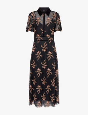 Me And Em And Em Womens Black/multi Autumn Floral-embroidery Woven Maxi Dress In Multi