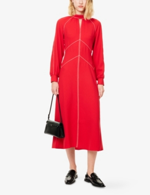 Me And Em And Em Womens True Scarlet Red Panelled Raglan-long-sleeves Woven Maxi Dress In Red