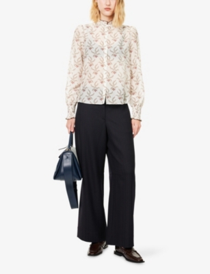 ME AND EM: Heather Berry-Print Cotton And Silk Blouse