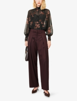 Me And Em And Em Womens Floral Long-sleeves Woven Blouse Black/multi In Black