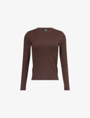 Me And Em And Em Womens Chocolate Melange Ultimate Ribbed Long-sleeve Stretch-cotton Top In Brown