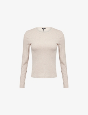Me And Em And Em Womens Hazelnut Melange Ultimate Ribbed Long-sleeve Stretch-cotton Top