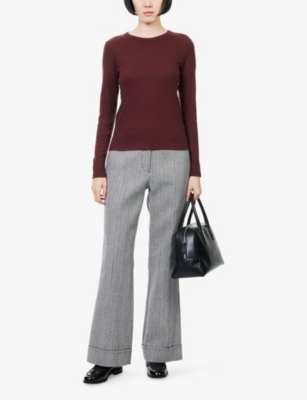 Me And Em And Em Womens Deep Ruby Red Melang Ultimate Ribbed Long-sleeve Stretch-cotton Top In Burgundy