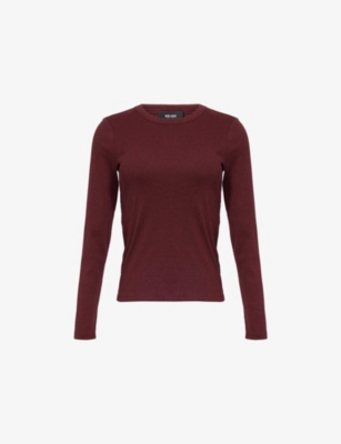 Me And Em And Em Womens Deep Ruby Red Melang Ultimate Ribbed Long-sleeve Stretch-cotton Top In Burgundy