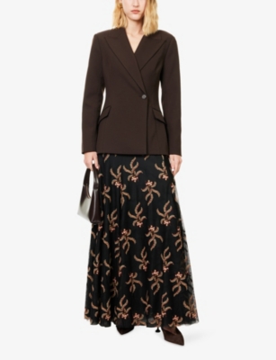 Me And Em And Em Womens Black/multi Autumn Floral-embroidery Woven Maxi Skirt In Black