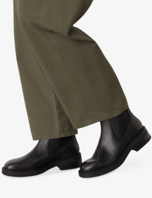 Whistles Womens Black Elasticated Leather Chelsea Boots Eur 40 / 7 Uk In Black