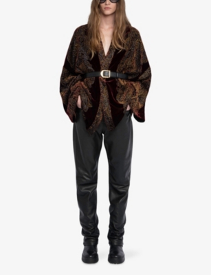 Zadig & Voltaire Womens Burgundy Paisley-pattern Sequin-embellished Velvet Kimono In Multi