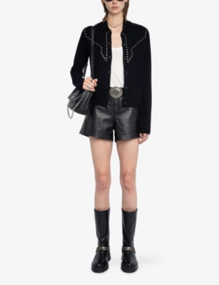 Zadig & Voltaire Womens Black Adany Stud-embellished Wool And Cashmere Cardigan Xs In Black