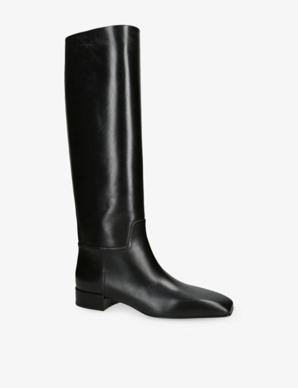 Square-Toe Leather Knee-High Boots