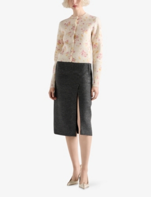 PRADA: Floral-Intarsia Slim-Fit Wool Cardigan