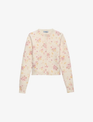 PRADA: Floral-Intarsia Slim-Fit Wool Cardigan